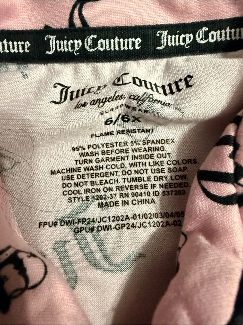 Juicy Couture Girls Pink Logo Print Satin Pajama Set Size 6/6X